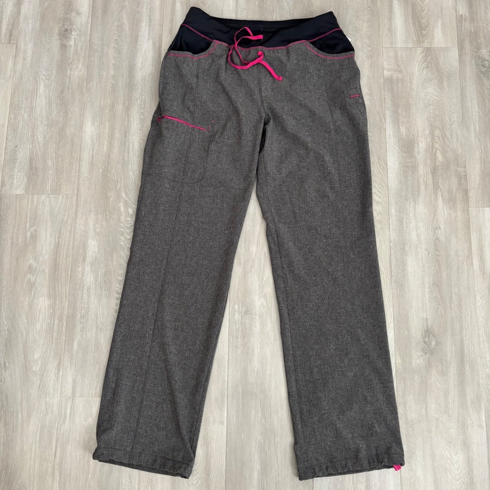 Cherokee Infinity Gray Pink Scrub Pants Womens Large Tall Stretch Drawstring